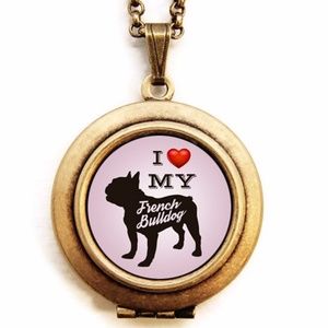 French Bulldog Breed Silhouette Locket Pendant Necklace Pink Girl Brand New Gift